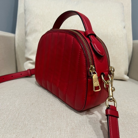 Coach Red Quilted Dome Crossbody Bag with Gold Hardware - Picture 6 of 9